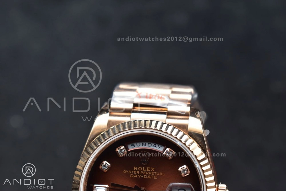 DayDate 36 RG QF Best Edition 904L Steel Brown Diamond Dial on President Bracelet vr3255 V5 (Gain Weight)