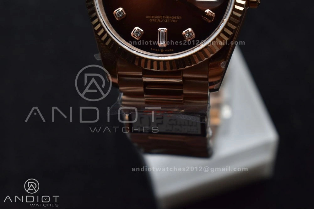 DayDate 36 RG QF Best Edition 904L Steel Brown Diamond Dial on President Bracelet vr3255 V5 (Gain Weight)