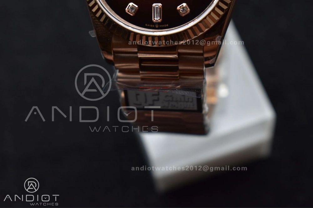 DayDate 36 RG QF Best Edition 904L Steel Brown Diamond Dial on President Bracelet vr3255 V5 (Gain Weight)