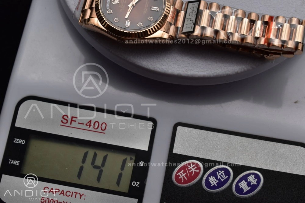 DayDate 36 RG QF Best Edition 904L Steel Brown Diamond Dial on President Bracelet vr3255 V5 (Gain Weight)