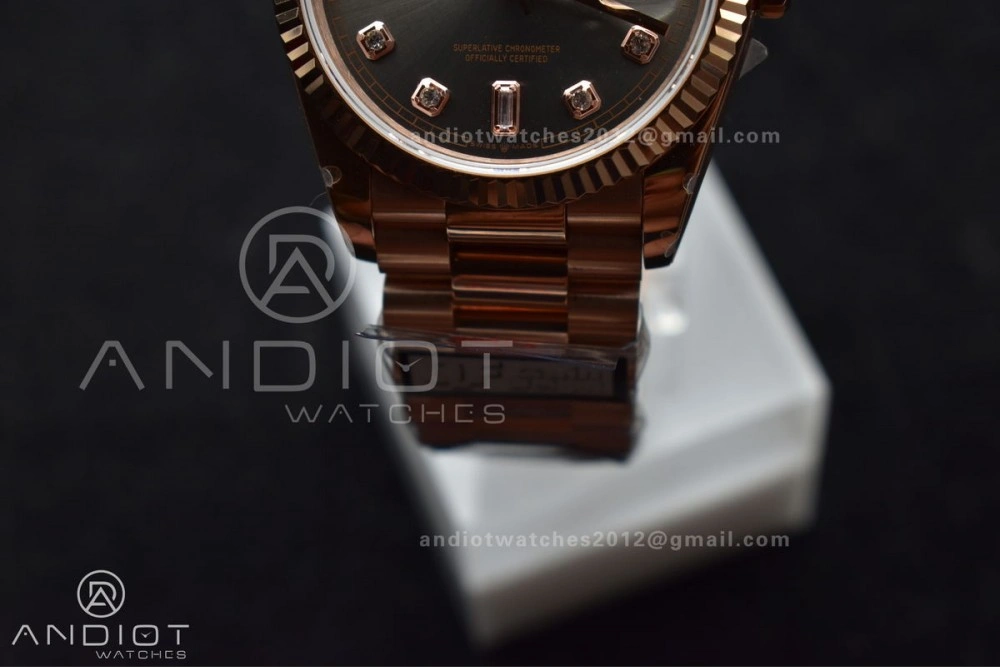 DayDate 36 RG QF Best Edition 904L Steel Grey Dial with Square Diamond on President Bracelet vr3255 V5 (Gain Weight)