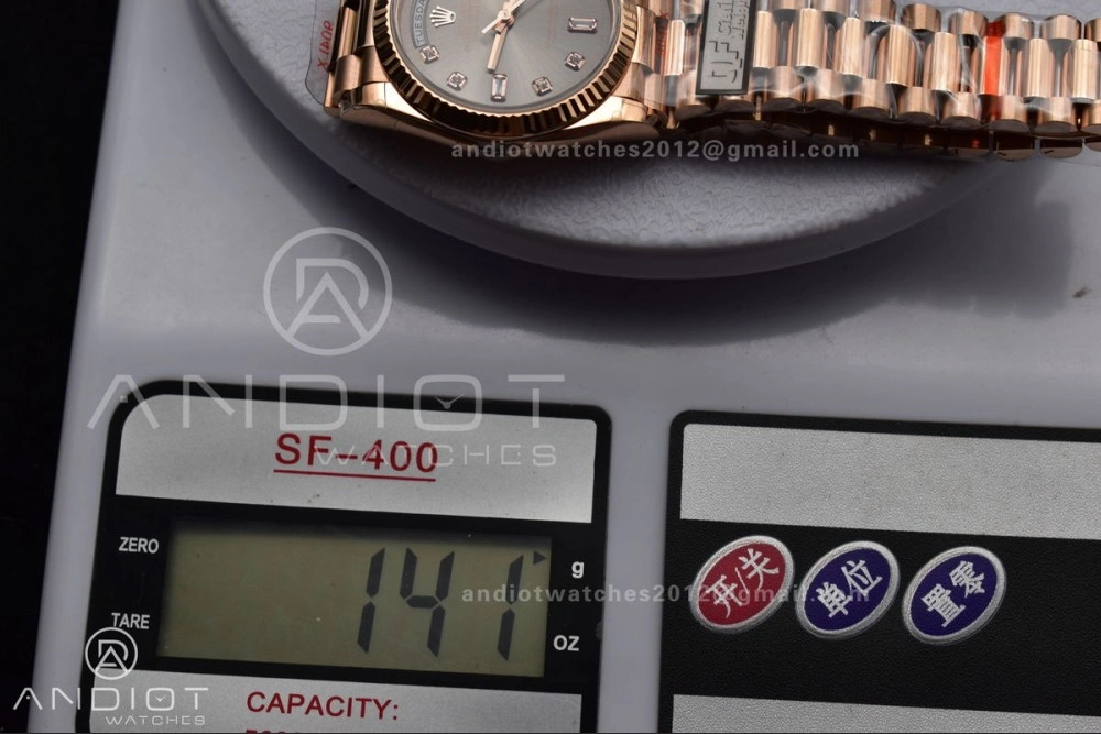 DayDate 36 RG QF Best Edition 904L Steel Grey Dial with Square Diamond on President Bracelet vr3255 V5 (Gain Weight)