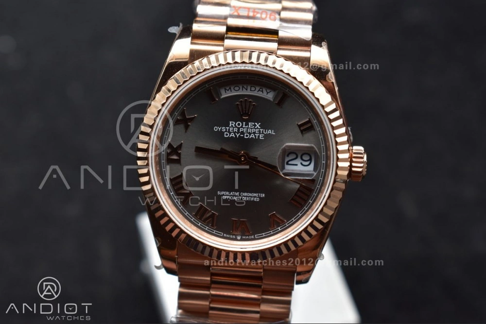 DayDate 36 RG QF Best Edition 904L Steel Grey Roman Dial on President Bracelet vr3255 V5 (Gain Weight)