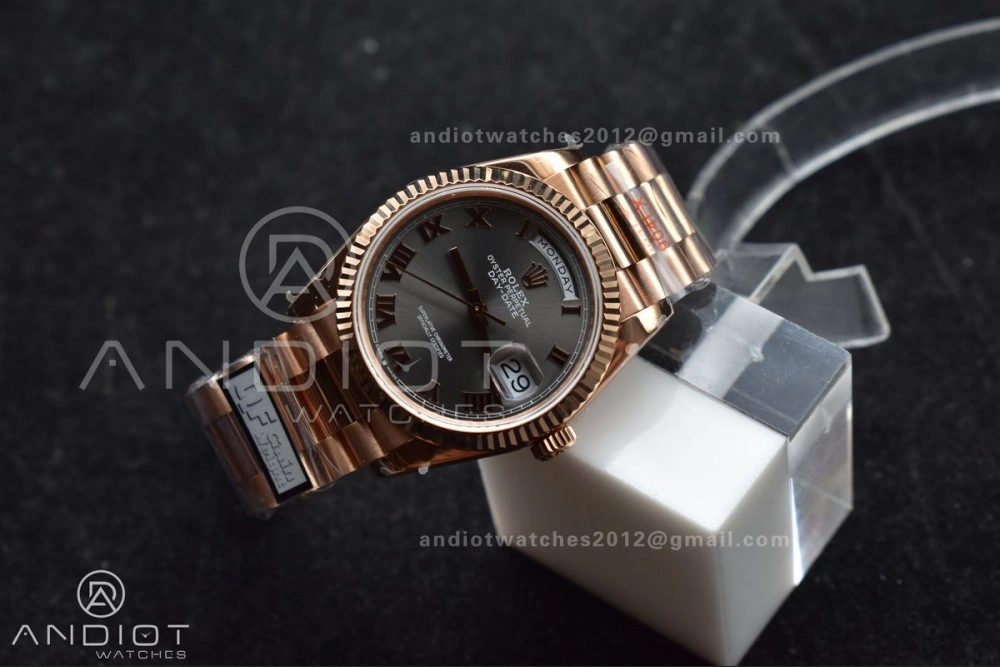 DayDate 36 RG QF Best Edition 904L Steel Grey Roman Dial on President Bracelet vr3255 V5 (Gain Weight)