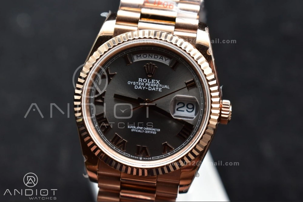 DayDate 36 RG QF Best Edition 904L Steel Grey Roman Dial on President Bracelet vr3255 V5 (Gain Weight)