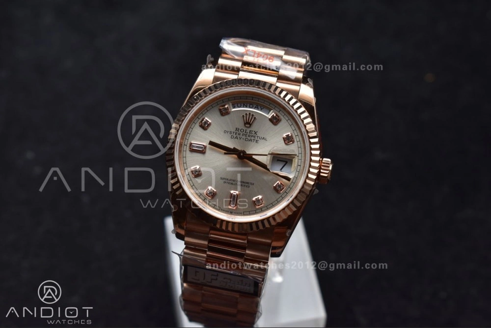 DayDate 36 RG QF Best Edition 904L Steel Silver Dial on President Bracelet vr3255 V5 (Gain Weight)