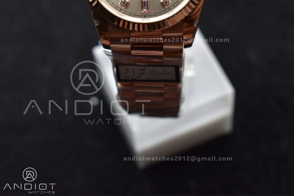 DayDate 36 RG QF Best Edition 904L Steel Silver Dial with Square Diamond on President Bracelet vr3255 V5 (Gain Weight)