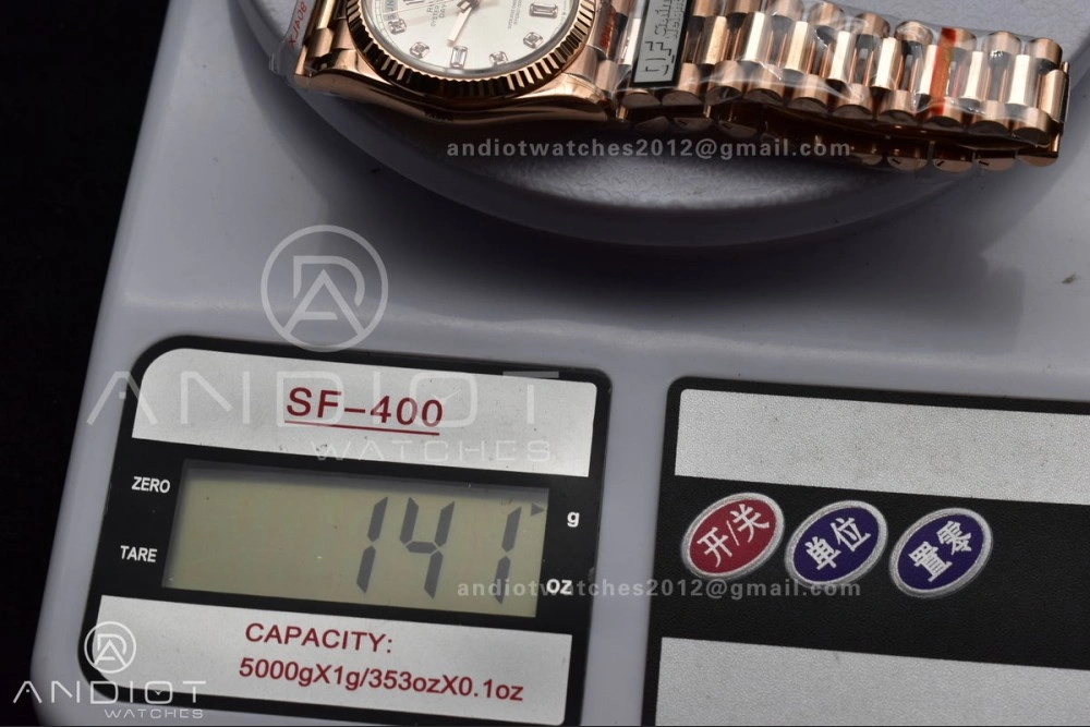 DayDate 36 RG QF Best Edition 904L Steel Silver Dial with Square Diamond on President Bracelet vr3255 V5 (Gain Weight)