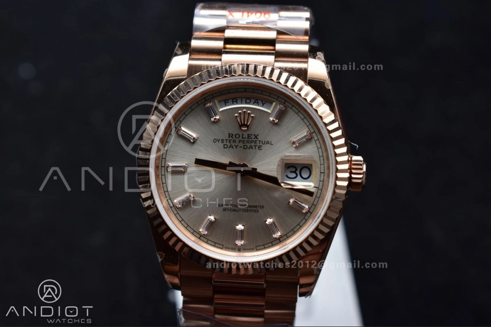 DayDate 36 RG QF Best Edition 904L Steel Silver Dial with Stick Diamond on President Bracelet vr3255 V5 (Gain Weight)