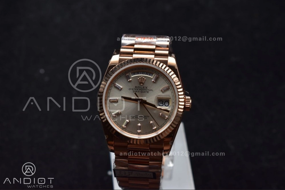 DayDate 36 RG QF Best Edition 904L Steel Silver Dial with Stick Diamond on President Bracelet vr3255 V5 (Gain Weight)