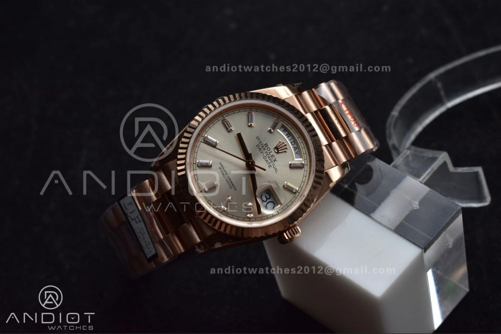 DayDate 36 RG QF Best Edition 904L Steel Silver Dial with Stick Diamond on President Bracelet vr3255 V5 (Gain Weight)