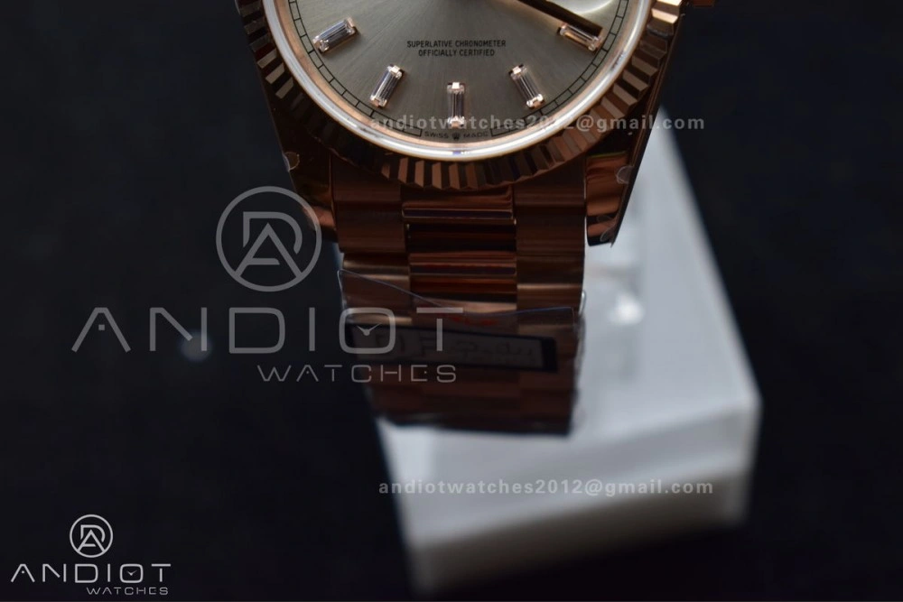 DayDate 36 RG QF Best Edition 904L Steel Silver Dial with Stick Diamond on President Bracelet vr3255 V5 (Gain Weight)