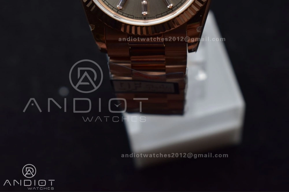 DayDate 36 RG QF Best Edition 904L Steel Silver Dial with Stick Diamond on President Bracelet vr3255 V5 (Gain Weight)