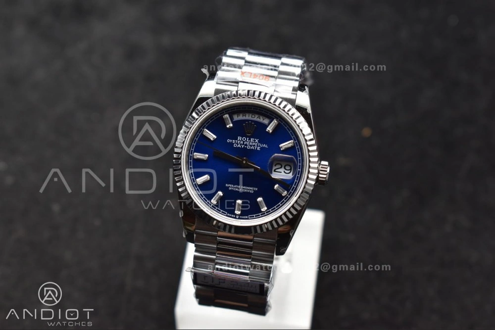 DayDate 36 SS QF Best Edition 904L Steel Blue Crystal Dial on President Bracelet vr3255 V5 (Gain Weight)
