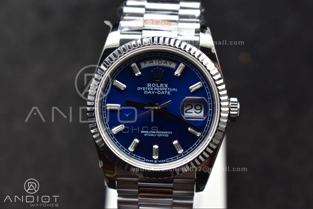 DayDate 36 SS QF Best Edition 904L Steel Blue Crystal Dial on President Bracelet vr3255 V5 (Gain Weight)