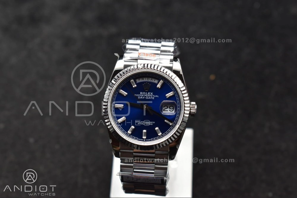 DayDate 36 SS QF Best Edition 904L Steel Blue Crystal Dial on President Bracelet vr3255 V5 (Gain Weight)