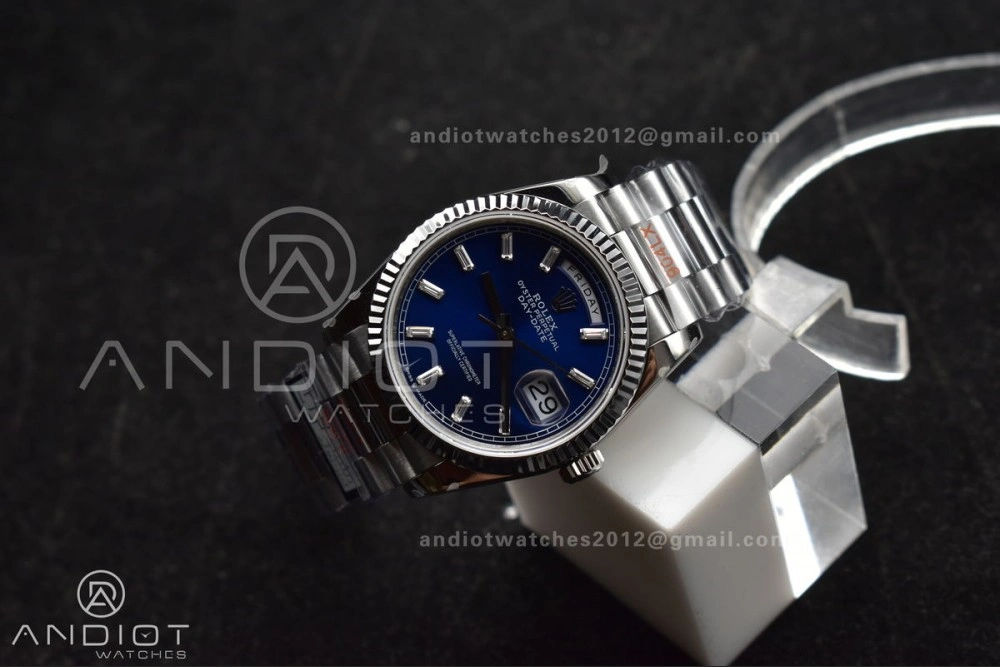 DayDate 36 SS QF Best Edition 904L Steel Blue Crystal Dial on President Bracelet vr3255 V5 (Gain Weight)