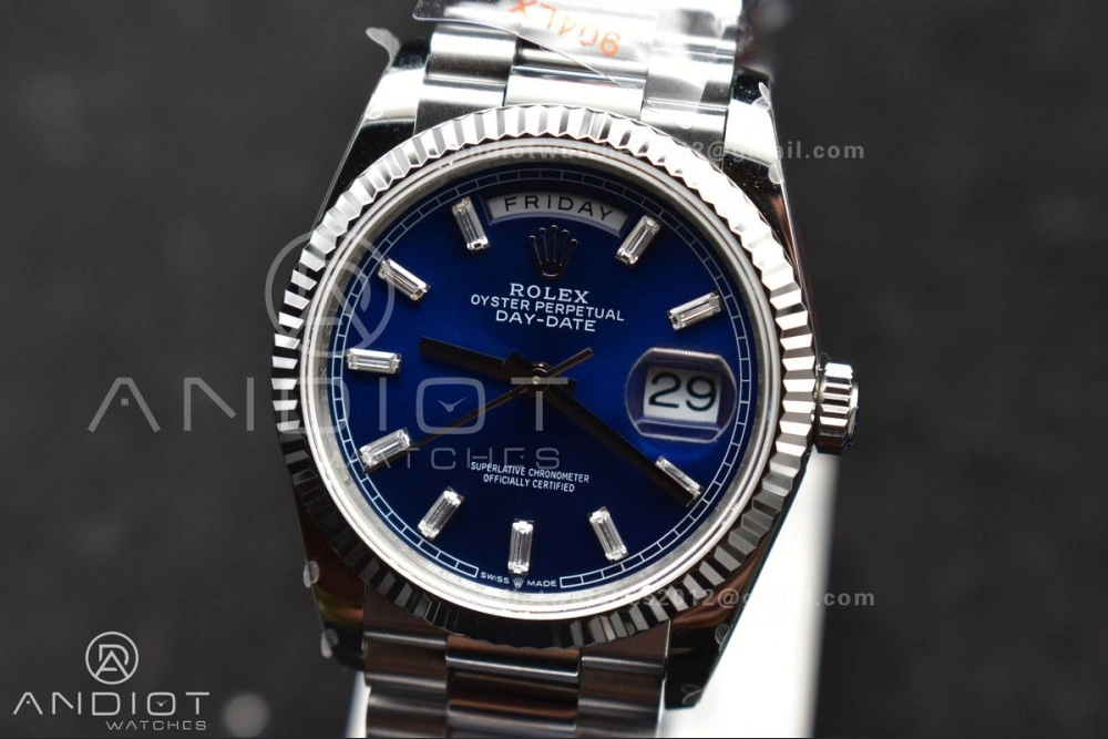 DayDate 36 SS QF Best Edition 904L Steel Blue Crystal Dial on President Bracelet vr3255 V5 (Gain Weight)