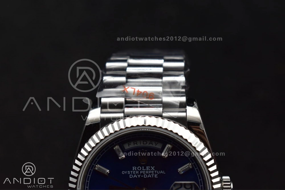 DayDate 36 SS QF Best Edition 904L Steel Blue Crystal Dial on President Bracelet vr3255 V5 (Gain Weight)