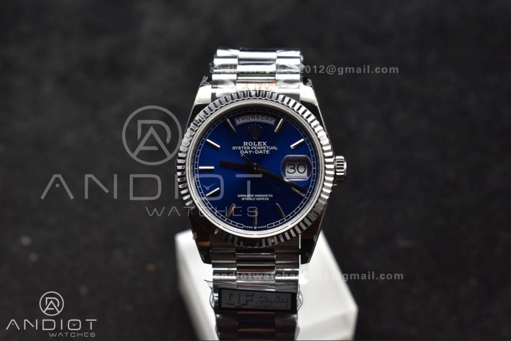 DayDate 36 SS QF Best Edition 904L Steel Blue Dial on President Bracelet vr3255 V5 (Gain Weight)