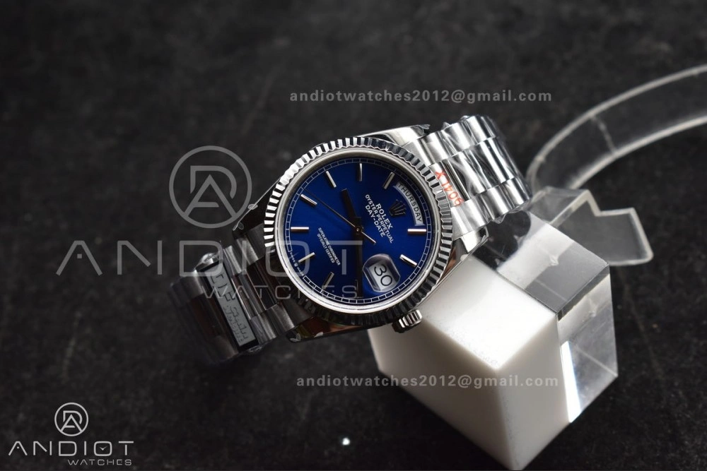DayDate 36 SS QF Best Edition 904L Steel Blue Dial on President Bracelet vr3255 V5 (Gain Weight)