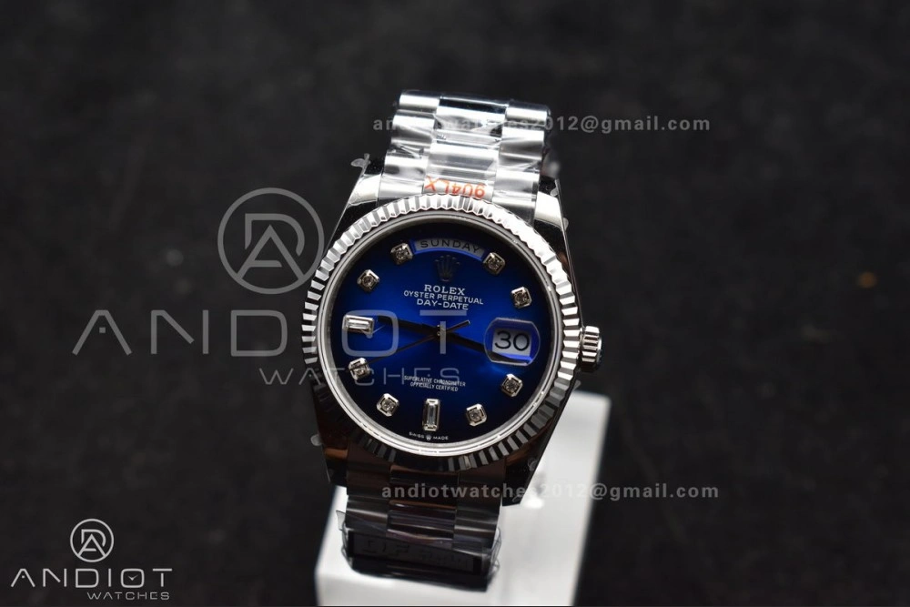 DayDate 36 SS QF Best Edition 904L Steel Blue Diamond Dial on President Bracelet vr3255 V5 (Gain Weight)