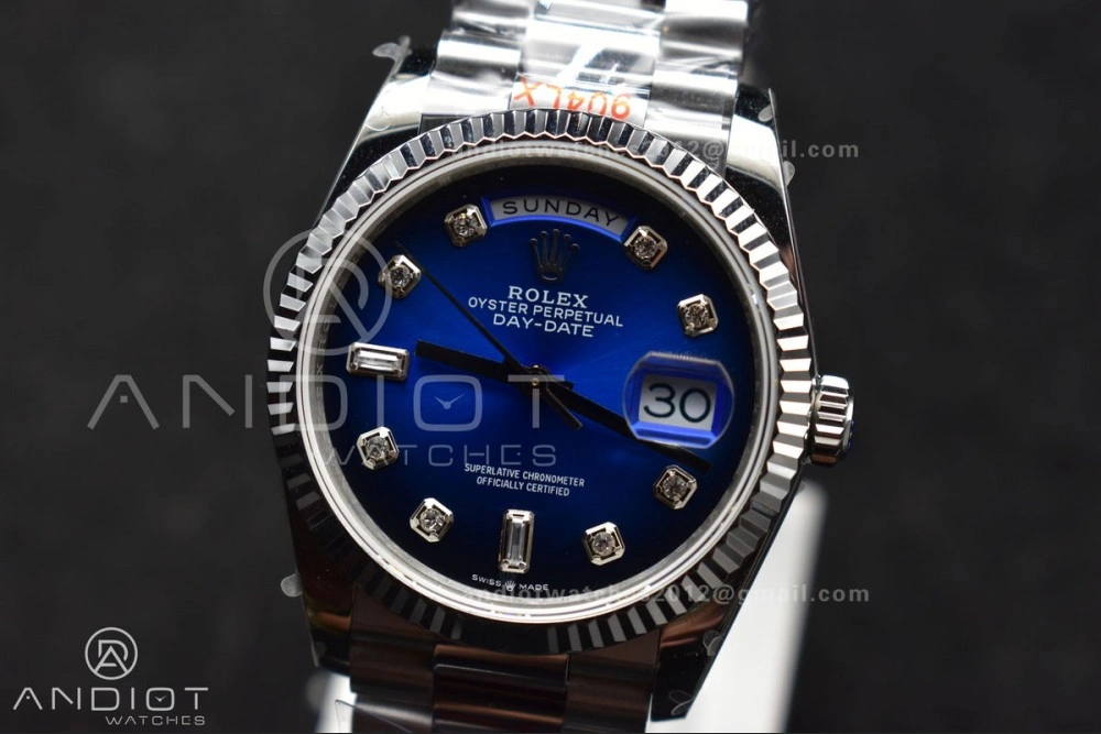 DayDate 36 SS QF Best Edition 904L Steel Blue Diamond Dial on President Bracelet vr3255 V5 (Gain Weight)