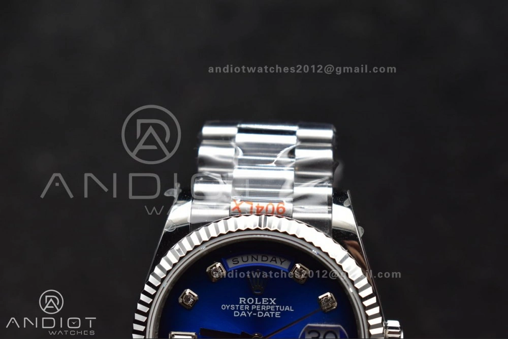 DayDate 36 SS QF Best Edition 904L Steel Blue Diamond Dial on President Bracelet vr3255 V5 (Gain Weight)
