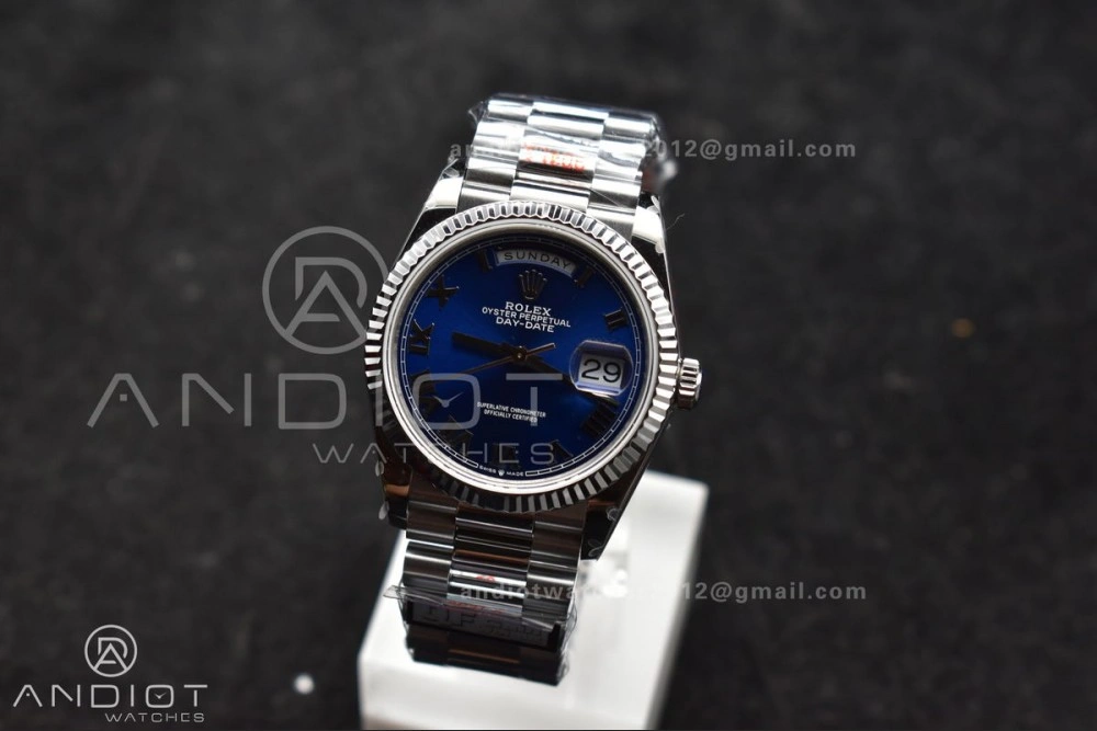 DayDate 36 SS QF Best Edition 904L Steel Blue Roman Dial on President Bracelet vr3255 V5 (Gain Weight)