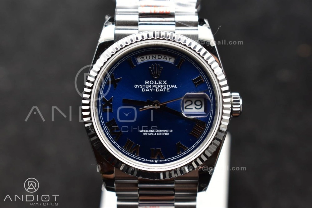 DayDate 36 SS QF Best Edition 904L Steel Blue Roman Dial on President Bracelet vr3255 V5 (Gain Weight)