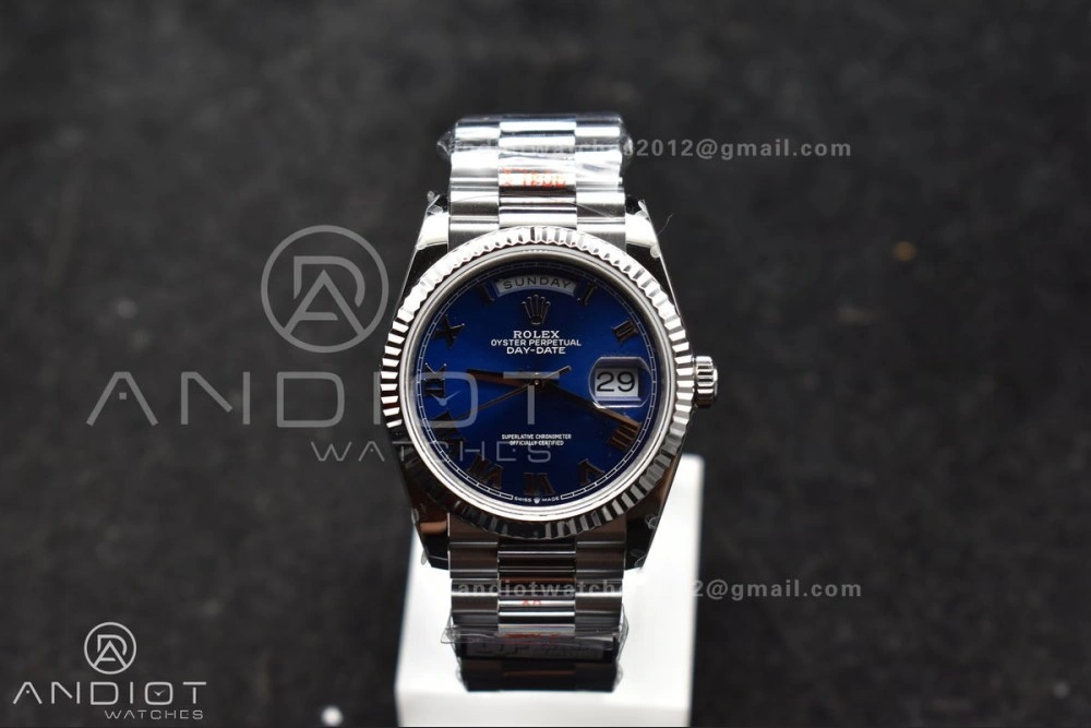 DayDate 36 SS QF Best Edition 904L Steel Blue Roman Dial on President Bracelet vr3255 V5 (Gain Weight)