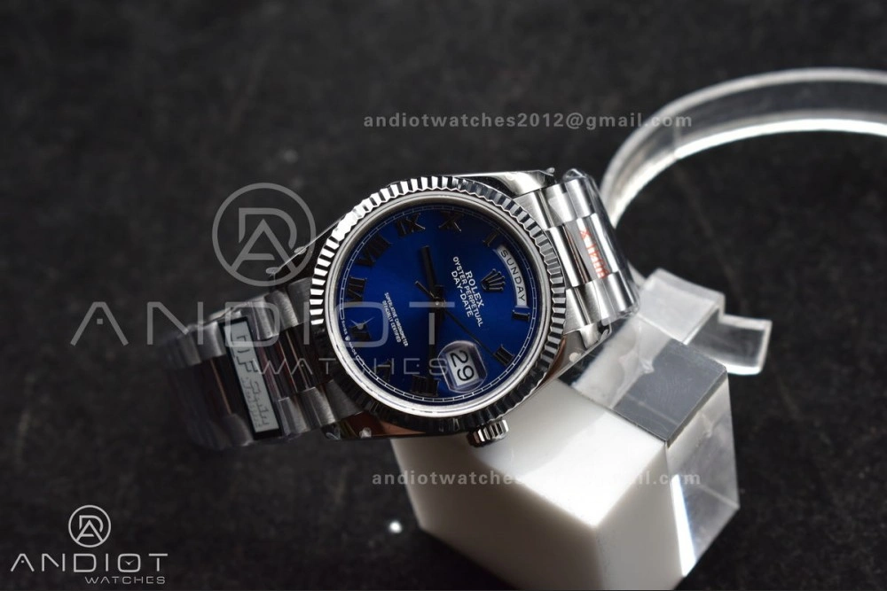 DayDate 36 SS QF Best Edition 904L Steel Blue Roman Dial on President Bracelet vr3255 V5 (Gain Weight)
