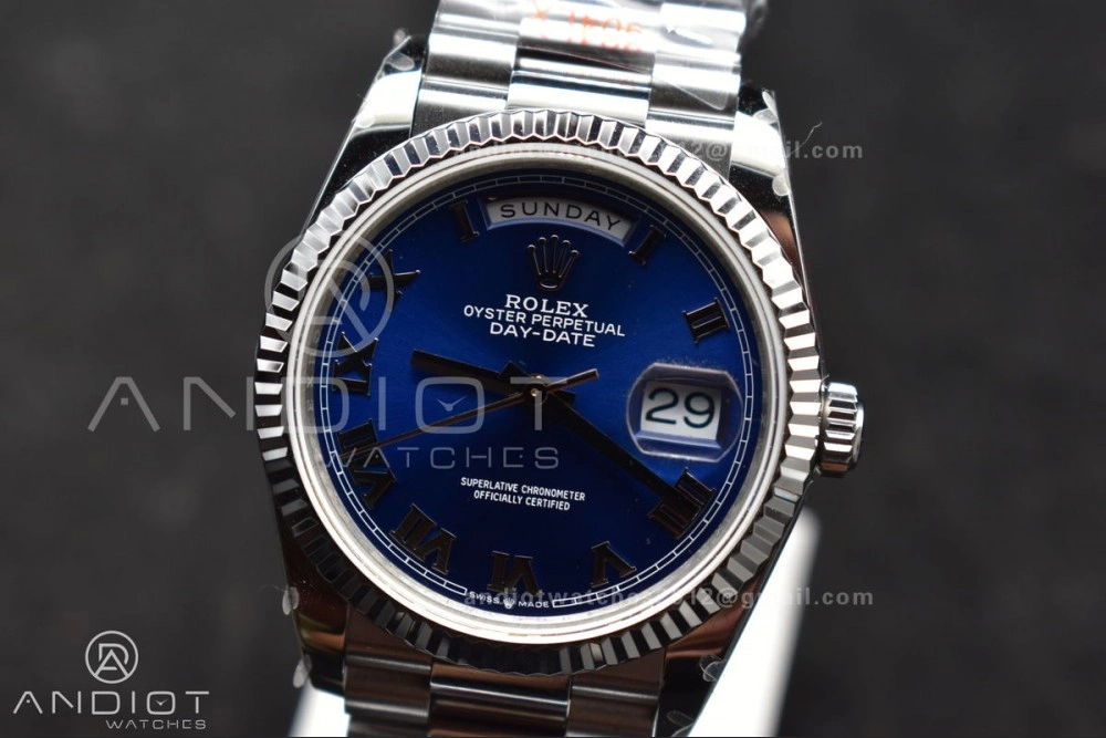 DayDate 36 SS QF Best Edition 904L Steel Blue Roman Dial on President Bracelet vr3255 V5 (Gain Weight)