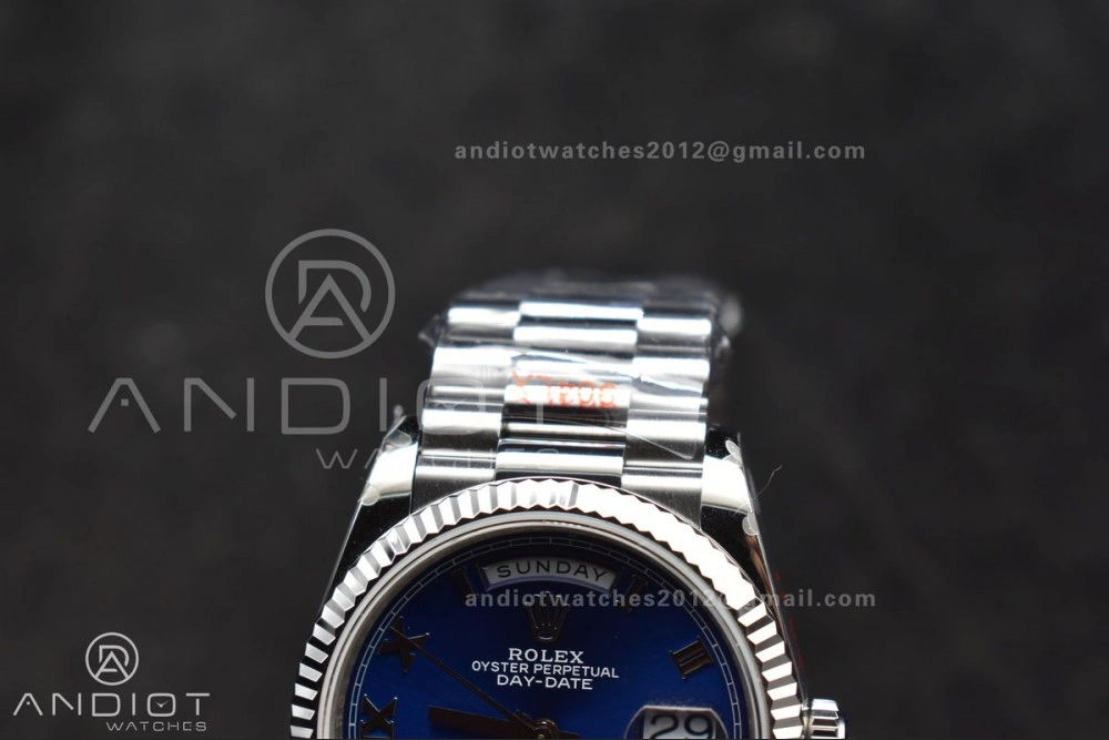 DayDate 36 SS QF Best Edition 904L Steel Blue Roman Dial on President Bracelet vr3255 V5 (Gain Weight)