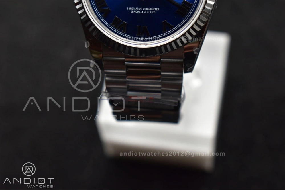 DayDate 36 SS QF Best Edition 904L Steel Blue Roman Dial on President Bracelet vr3255 V5 (Gain Weight)