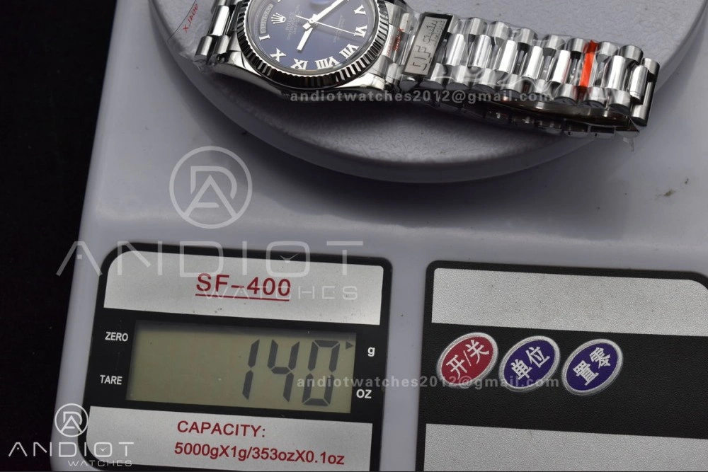 DayDate 36 SS QF Best Edition 904L Steel Blue Roman Dial on President Bracelet vr3255 V5 (Gain Weight)