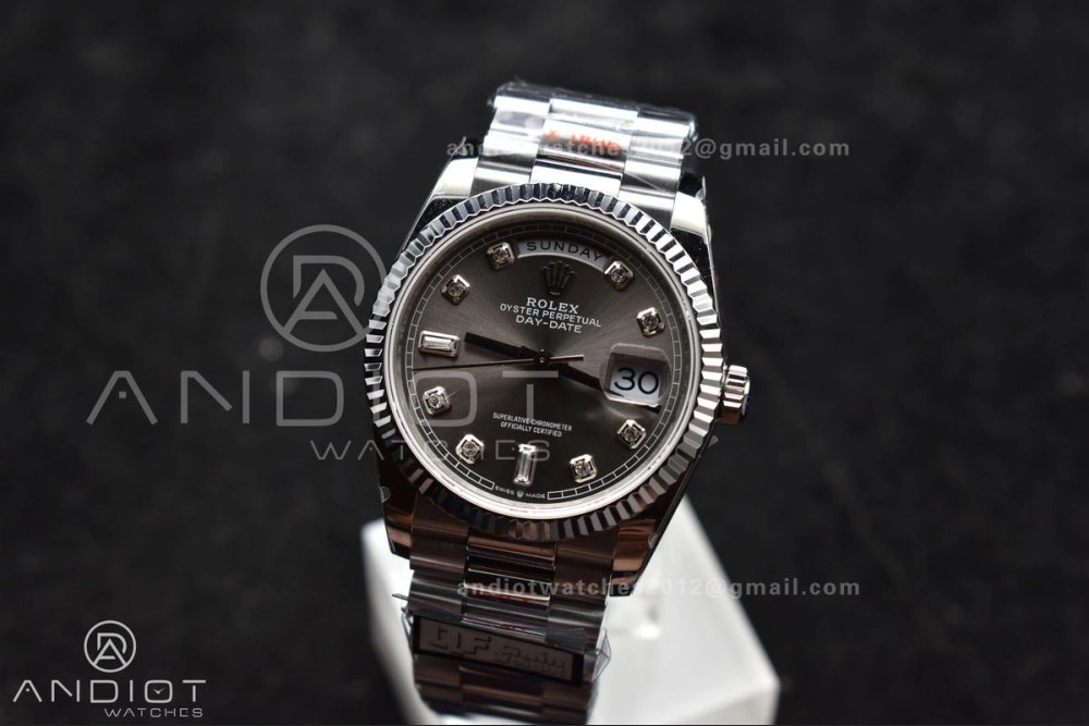 DayDate 36 SS QF Best Edition 904L Steel Grey Diamond Dial on President Bracelet vr3255 V5 (Gain Weight)