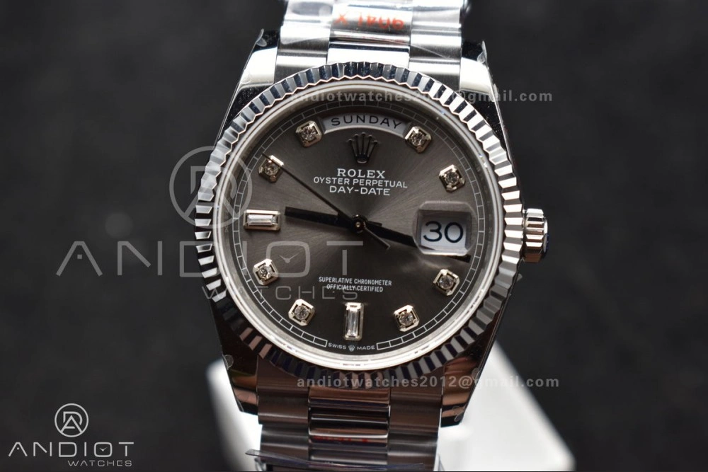 DayDate 36 SS QF Best Edition 904L Steel Grey Diamond Dial on President Bracelet vr3255 V5 (Gain Weight)