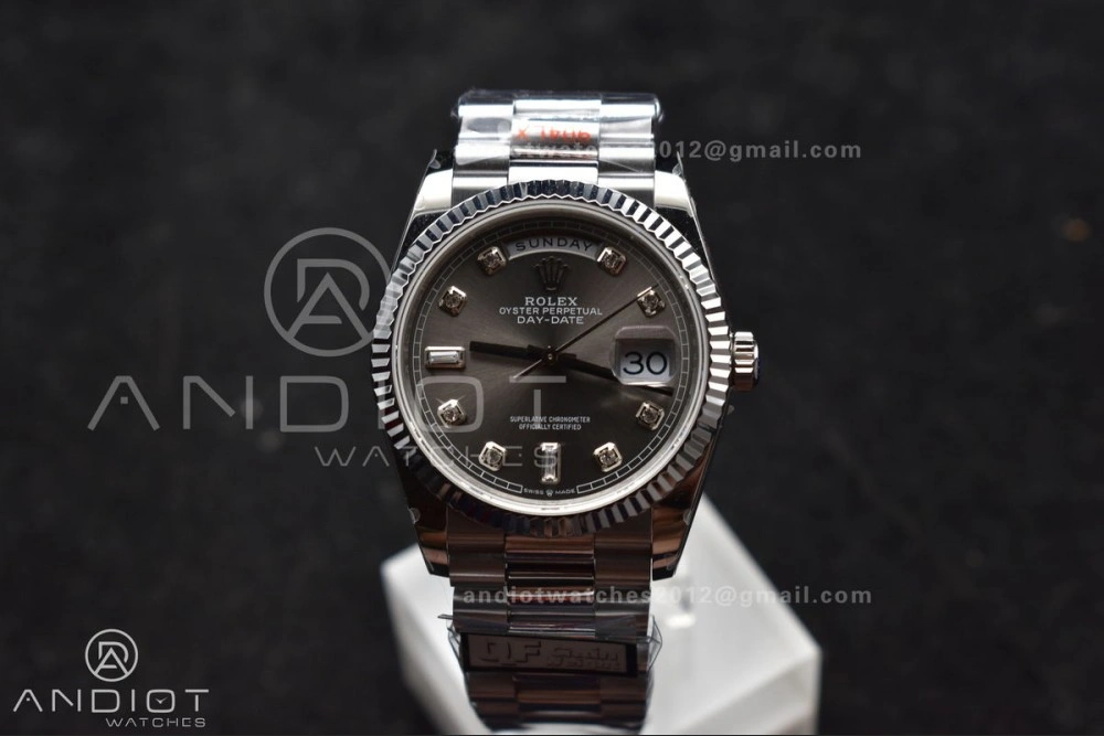 DayDate 36 SS QF Best Edition 904L Steel Grey Diamond Dial on President Bracelet vr3255 V5 (Gain Weight)