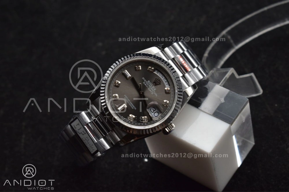 DayDate 36 SS QF Best Edition 904L Steel Grey Diamond Dial on President Bracelet vr3255 V5 (Gain Weight)