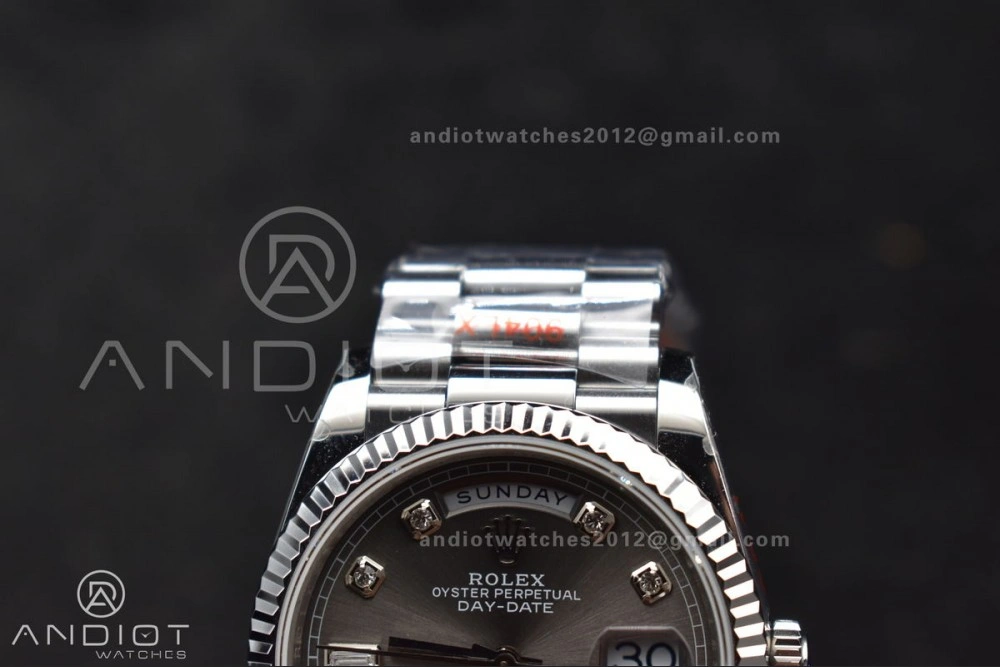 DayDate 36 SS QF Best Edition 904L Steel Grey Diamond Dial on President Bracelet vr3255 V5 (Gain Weight)