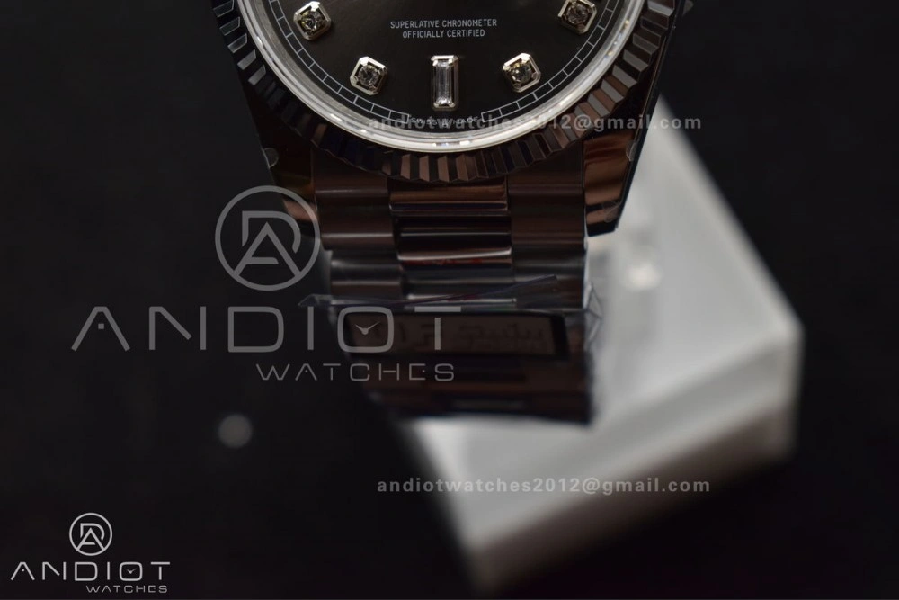 DayDate 36 SS QF Best Edition 904L Steel Grey Diamond Dial on President Bracelet vr3255 V5 (Gain Weight)