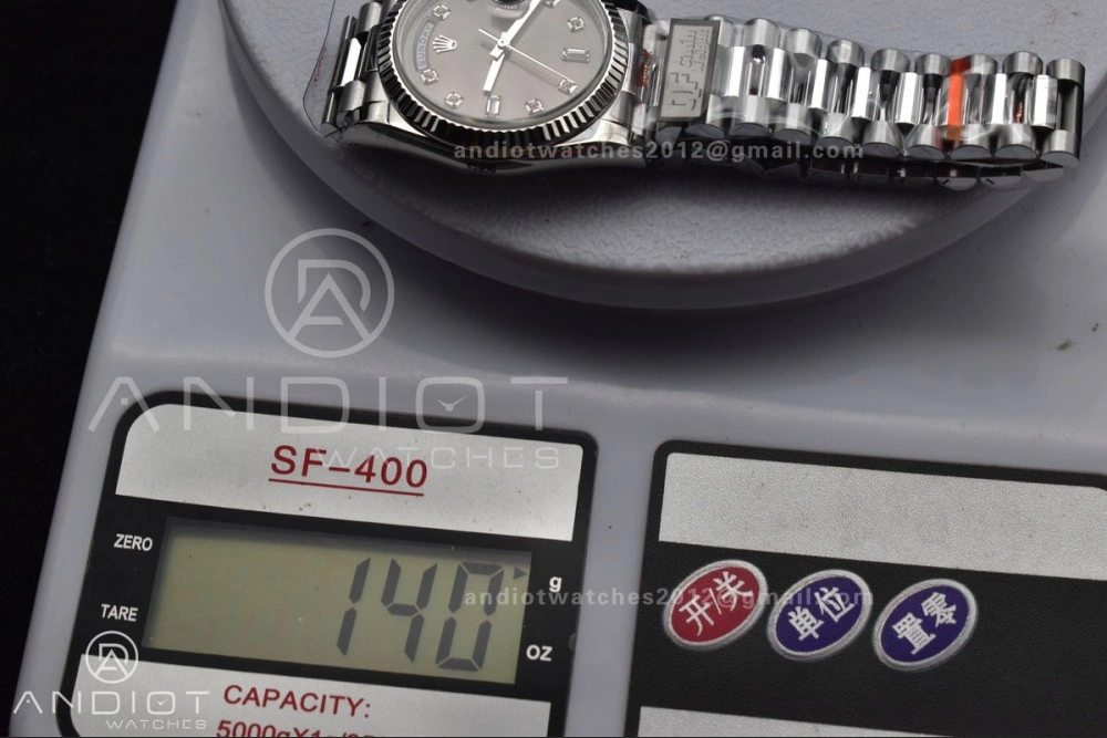 DayDate 36 SS QF Best Edition 904L Steel Grey Diamond Dial on President Bracelet vr3255 V5 (Gain Weight)