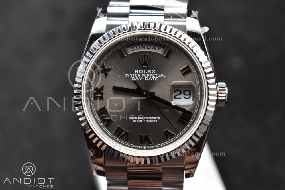 DayDate 36 SS QF Best Edition 904L Steel Grey Roman Dial on President Bracelet vr3255 V5 (Gain Weight)