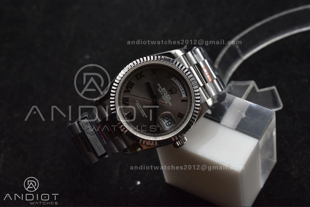 DayDate 36 SS QF Best Edition 904L Steel Grey Roman Dial on President Bracelet vr3255 V5 (Gain Weight)
