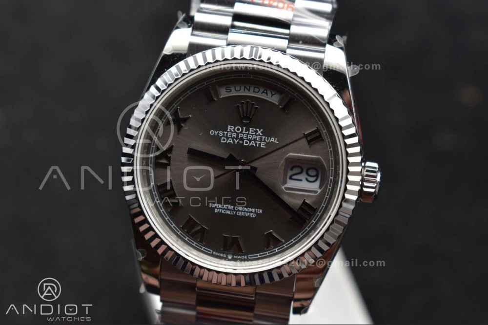 DayDate 36 SS QF Best Edition 904L Steel Grey Roman Dial on President Bracelet vr3255 V5 (Gain Weight)