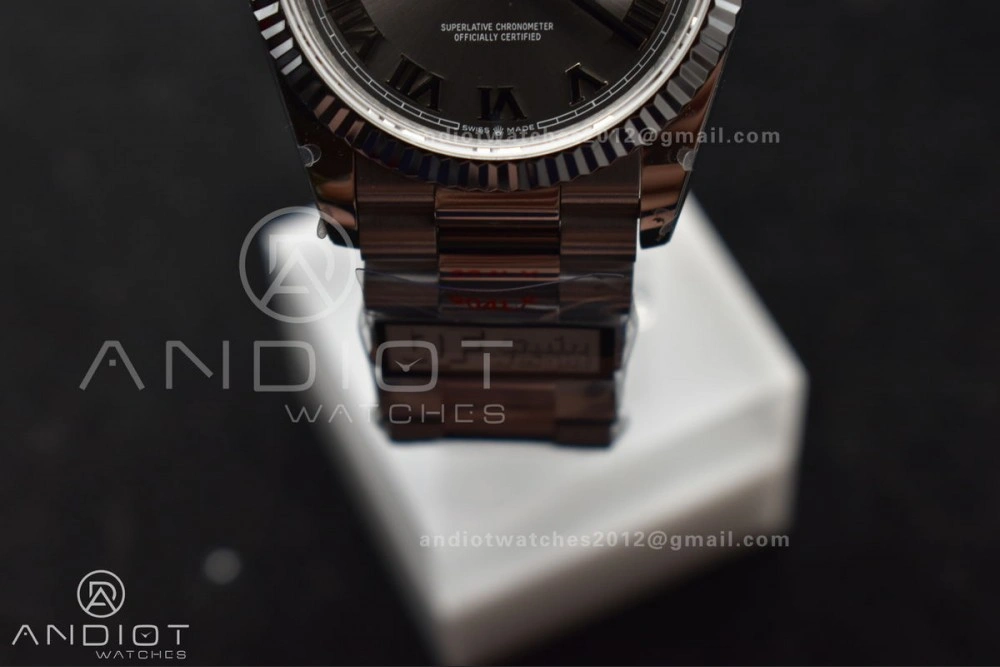 DayDate 36 SS QF Best Edition 904L Steel Grey Roman Dial on President Bracelet vr3255 V5 (Gain Weight)