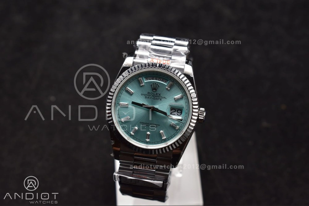 DayDate 36 SS QF Best Edition 904L Steel Light Blue Dial with Stick Diamond on President Bracelet vr3255 V5 (Gain Weight)