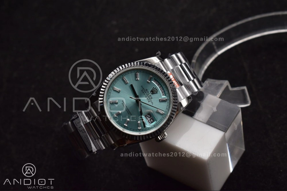 DayDate 36 SS QF Best Edition 904L Steel Light Blue Dial with Stick Diamond on President Bracelet vr3255 V5 (Gain Weight)