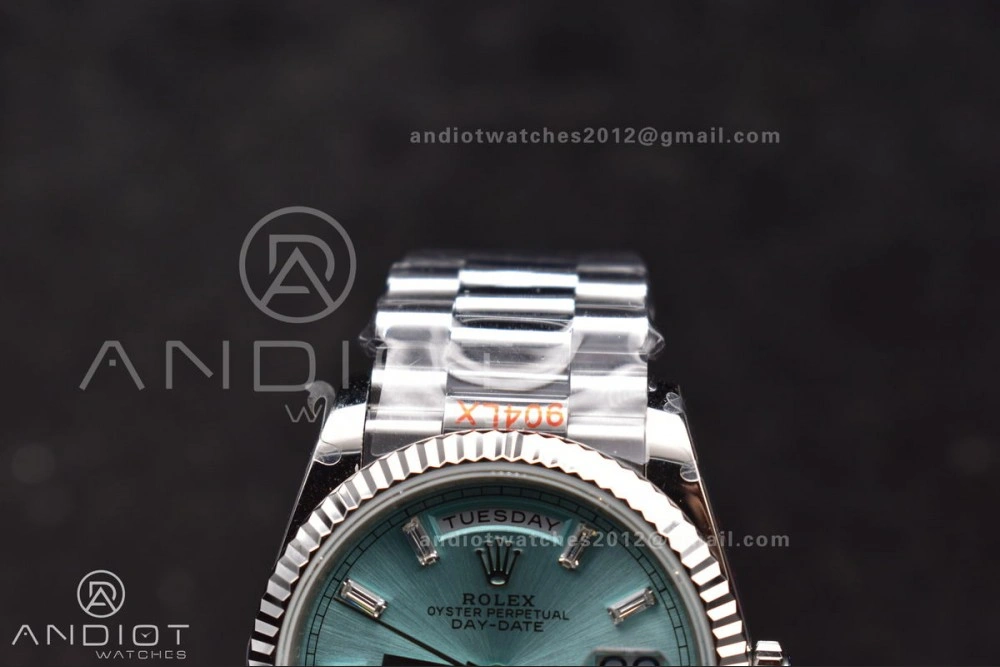 DayDate 36 SS QF Best Edition 904L Steel Light Blue Dial with Stick Diamond on President Bracelet vr3255 V5 (Gain Weight)